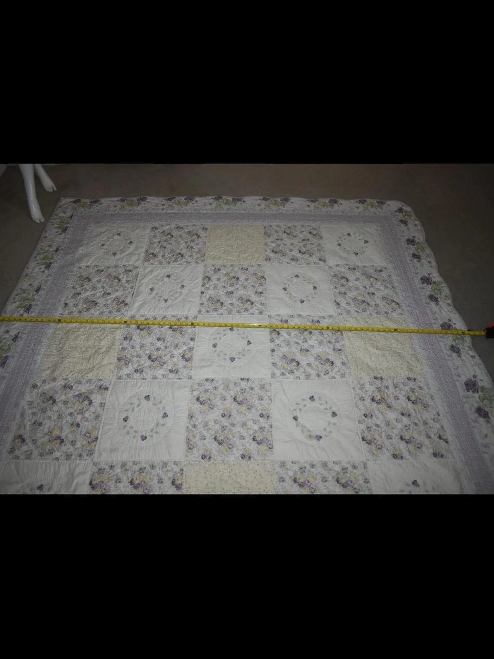 Vintage Quilt Full Queen Blanket Floral Flower embroidered Beads Country Cottage